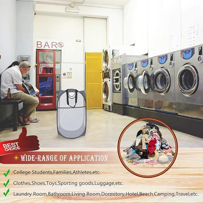 HOUSE AGAIN 2 Pcs Pop Up Laundry Hamper, Strong Mesh Laundry Baskets Collapsible - Image 9
