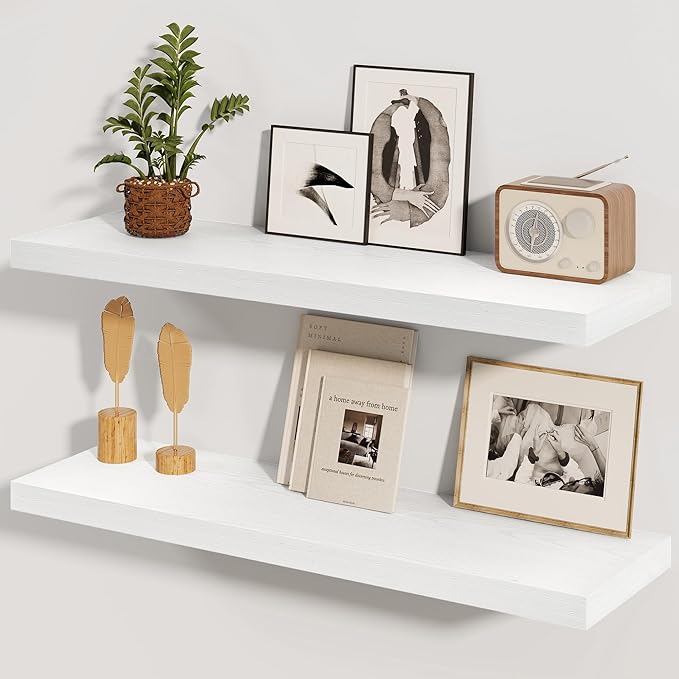 Fun Memories White Floating Shelves 36 Inch Long, 8 Inch Deep Floating Shelf by FunMemories