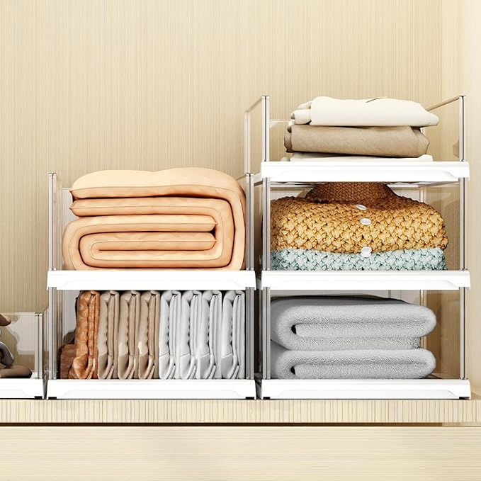 Vaela 4 Pack Stackable Closet Organizers and Storage Shelves, Transparent - Image 3