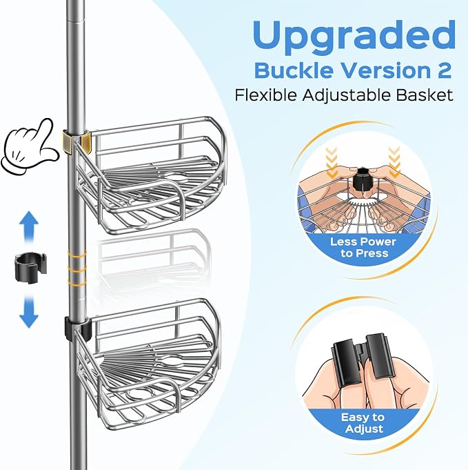 HAMITOR Shower Caddy Corner Tension Pole: 4-Tier Large Capacity Bathroom - Image 6