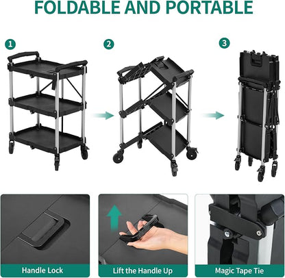 YITAHOME 3-Tier Folding Utility Cart - Image 2