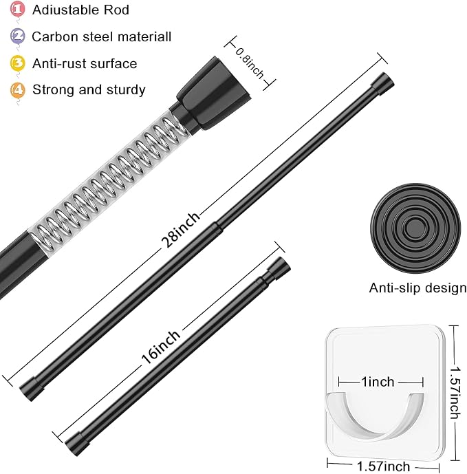 AIZESI Spring Tension Rods Adjustable Tension Curtain Rod Small Tension Rod No - Image 2