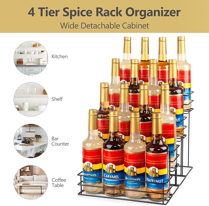 16 Bottle Capacity Coffee Syrup Organizer 4 Tier Coffee Syrup Stand Shelf - Image 4
