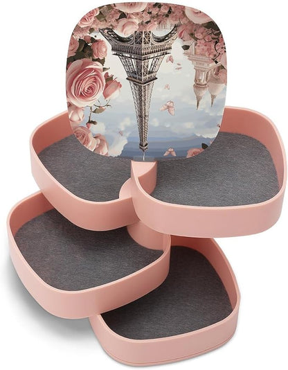 Paris Eiffel Tower Flower Jewelry Box 360°Rotating Storage Boxes Small Travel - Image 8