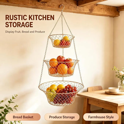 3-Tier Copper Hanging Basket for Kitchen & Bathroom | Maximize Space - Image 4