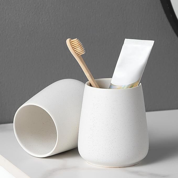 Speckled White Ceramic Toothbrush Holder - Image 5