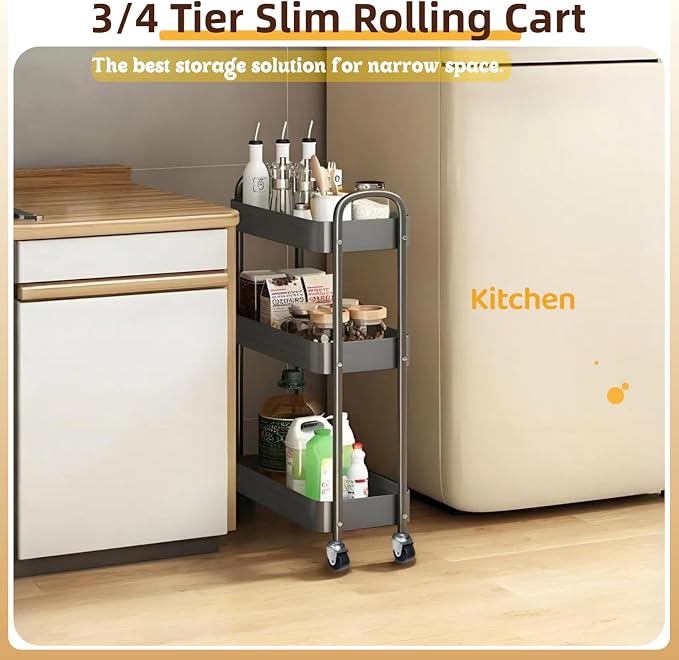 3 Tier Slim Metal Rolling Storage Cart - Image 2