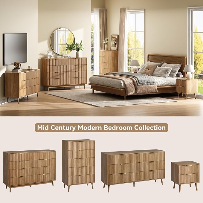 CARPETNAL Fluted Nightstand Set of 2, Walnut Bedside Table - Image 4