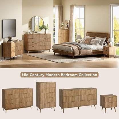 CARPETNAL Fluted Nightstand Set of 2, Walnut Bedside Table - Image 4