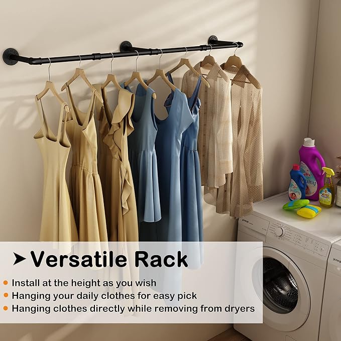 Wall Mounted Clothes Rack 72.5in, Industrial Pipe Clothing Racks Wall Mount - Image 4