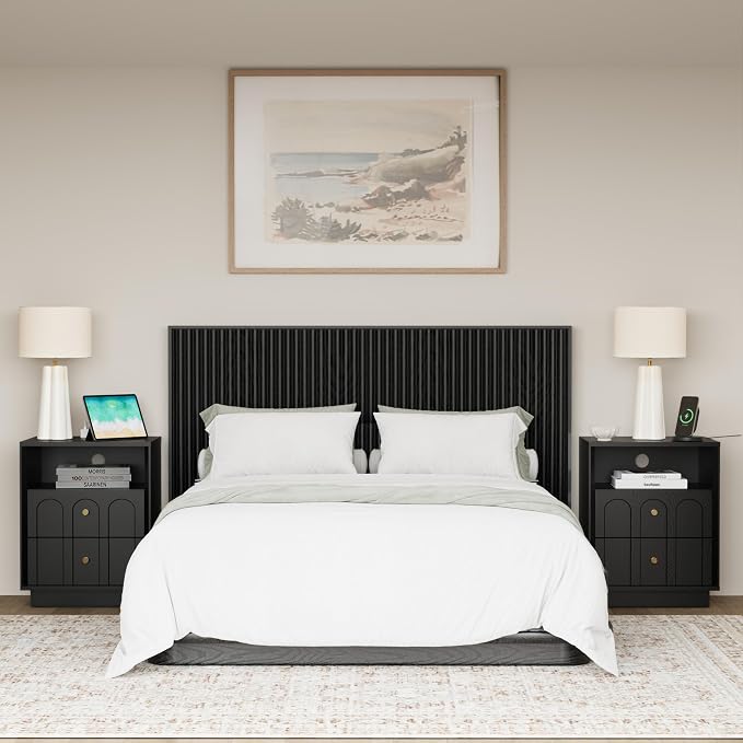 Nightstand with Charging Station, Modern Nightstand with Arched Design - Image 9