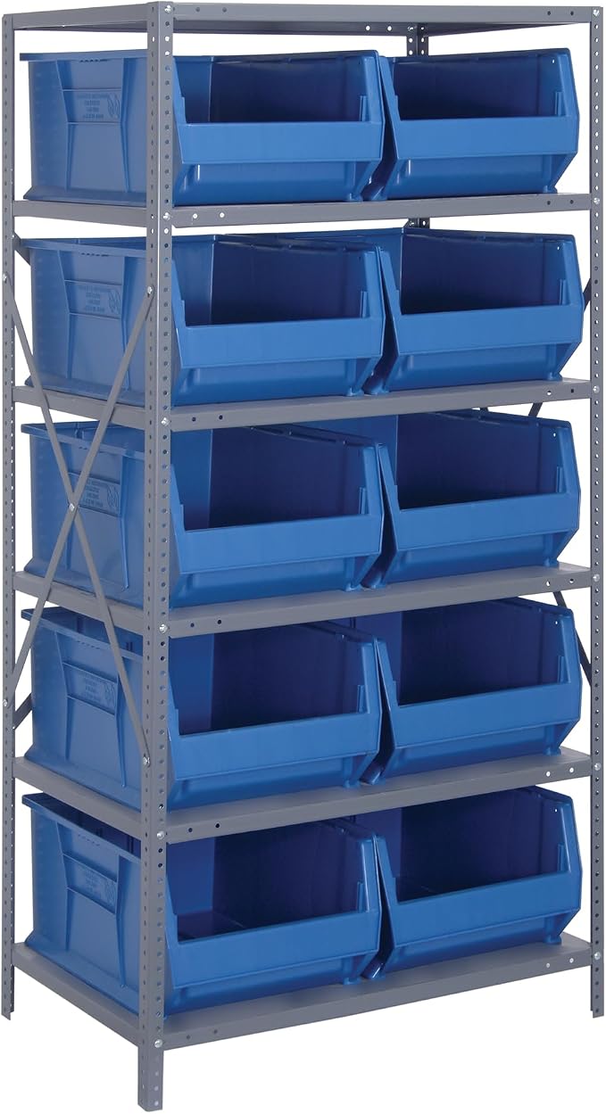 Quantum Storage Systems 2475-954BL Solid Heavy Duty 6 Shelves 10 HULK Blue Bins by QuantumStorageSystems