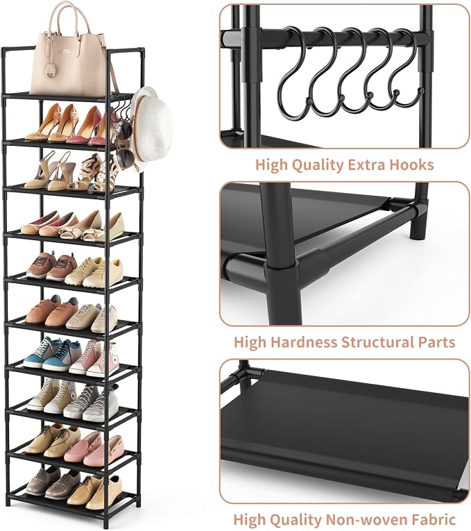 LANTEFUL 10 Tiers Tall Shoe Rack 20-25 Pairs Boots Organizer Storage Sturdy - Image 4
