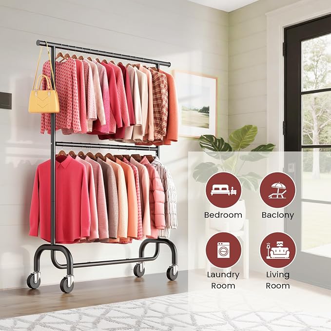 Heavy Duty Clothes Rack Load 600 LBS, Rolling Clothing Rack - Image 7