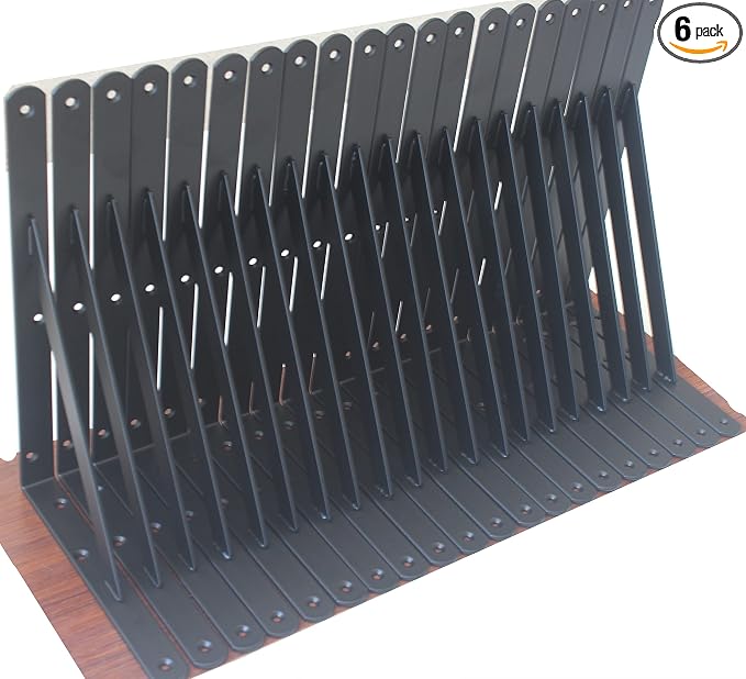 6 Pack L12 x H 8" Black Heavy Duty Shelf Brackets by MHMYDZ
