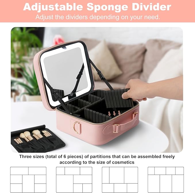 Mocado Travel Makeup Bag with LED Lighted Mirror, Travel Makeup Organizer - Image 4