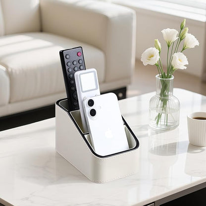PU Leather Remote Control Holder, Small Desk Organizer Office Supply Bedside - Image 2