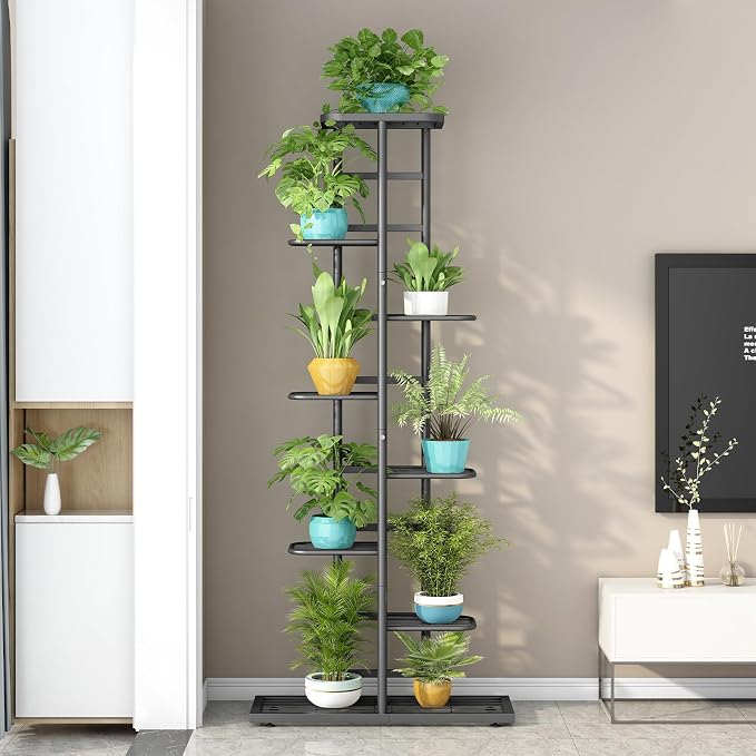 LINZINAR Plant Stand Indoor Outdoor Metal 8 Tier 9 Potted Multiple Flower Pot - Image 3