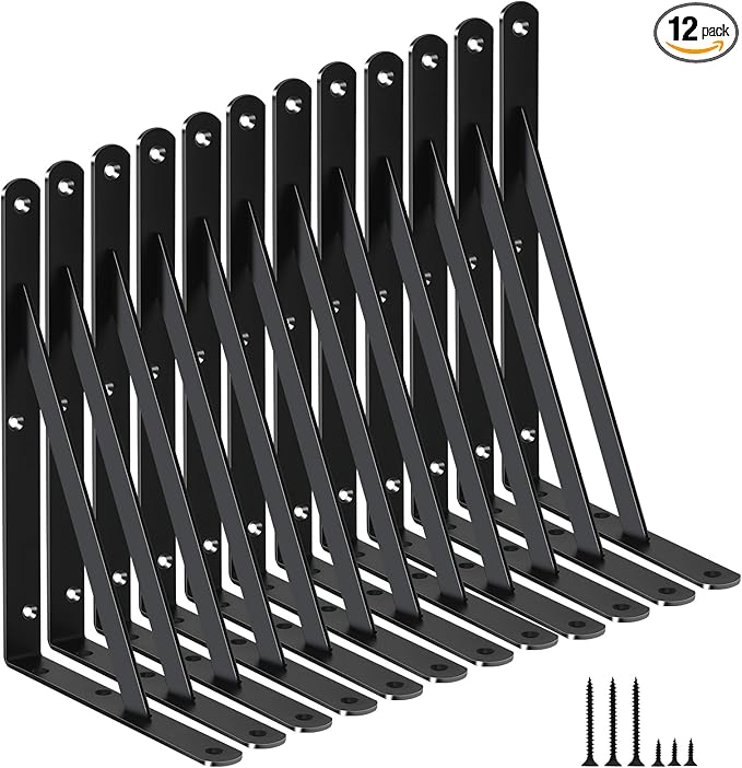 12 Pack L11 x H 8" Black Heavy Duty Shelf Brackets by MHMYDZ