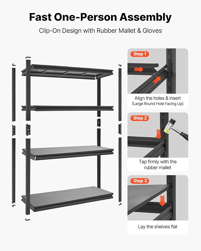 VEVOR Storage Shelves, 4-Tier Adjustable, 2400 lbs Capacity, Heavy Duty Garage - Image 8