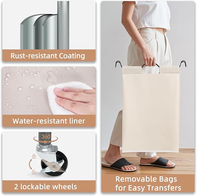 STORAGE MANIAC 5 Section Laundry Sorter, 5 Bins Rolling Separator Laundry Basket - Image 3