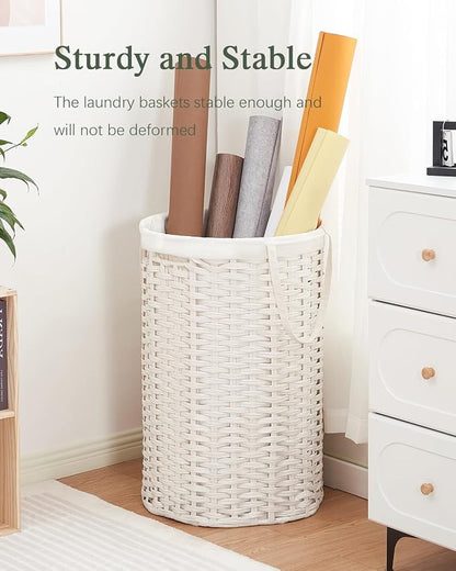 34.3 Gal Large Laundry Hamper Laundry Basket Round Handwoven Wicker Laundry - Image 7
