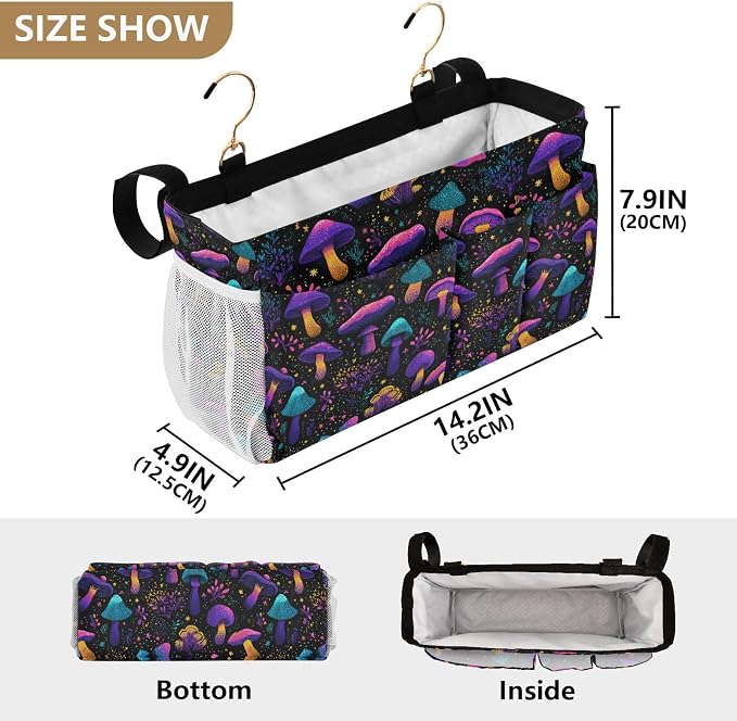 Neon-colored Mushrooms Stars Dots Bedside Caddy - Image 4