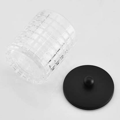 Glass Cotton Jar Holder Matte Black Lid, Elegant Bathroom Storage Canister - Image 6