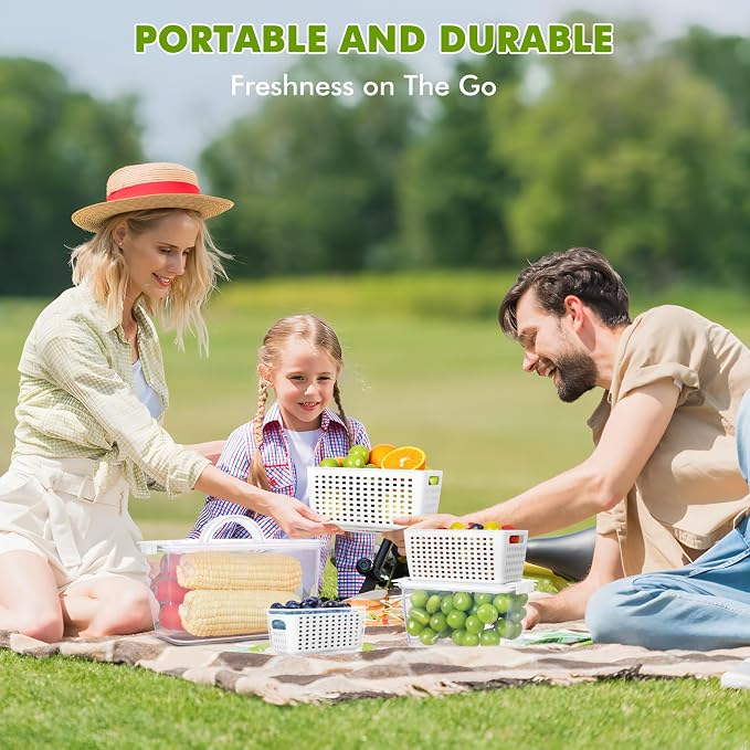 LUXEAR Produce containers for fridge, 3 Set Fruit Containers - Image 8