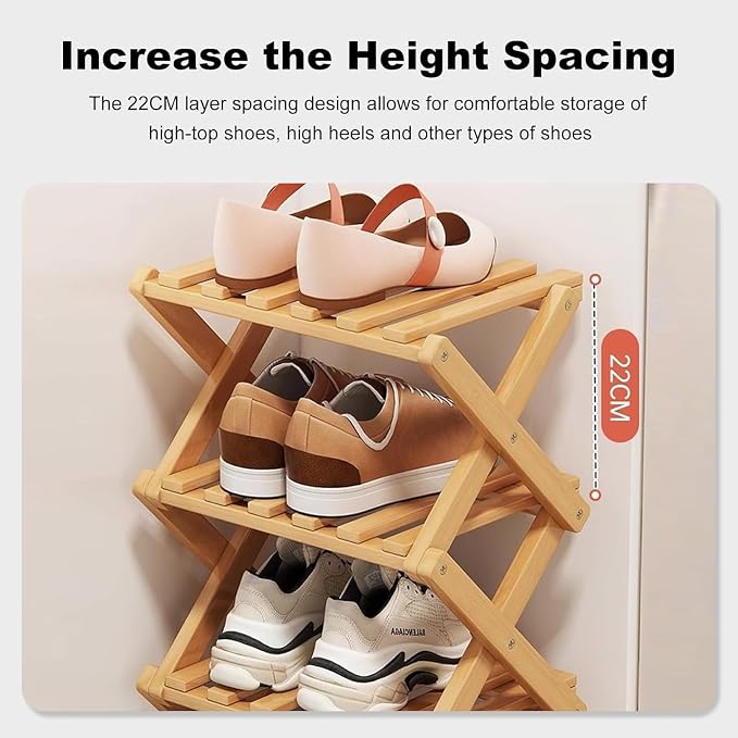 YYW Bamboo Shoe Rack for Entryway, Free Standing Shoe Racks Shelf Closet - Image 2