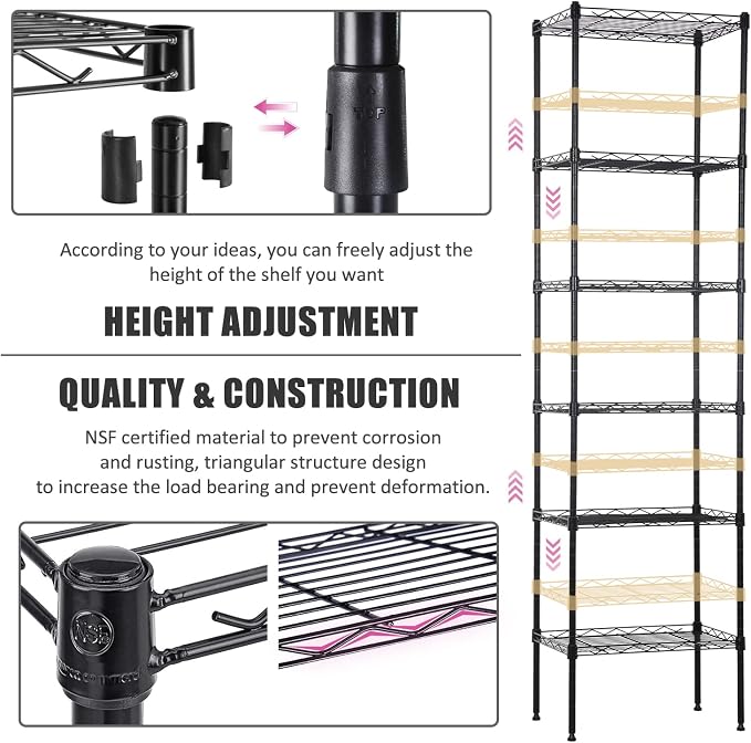 NChanmar 6-Tier Metal Shelving Unit Storage Shelves Metal Shelves 64"x17"x12" - Image 5