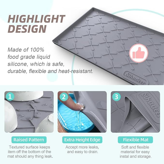 SIKADEER Waterproof Under Sink Mat 22x19, Raised Edge Silicone Mat Under Sink - Image 4