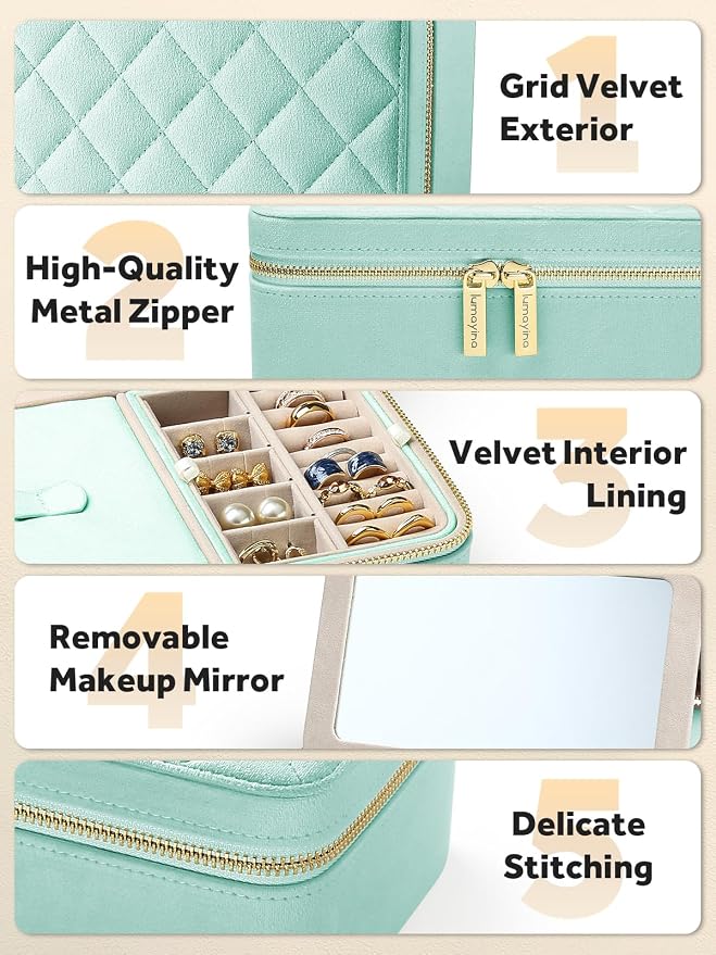 Velvet Travel Jewelry Box with Large Mirror, Double-Layer Jewelry Organizer Case - Image 5