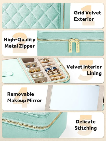 Velvet Travel Jewelry Box with Large Mirror, Double-Layer Jewelry Organizer Case - Image 5