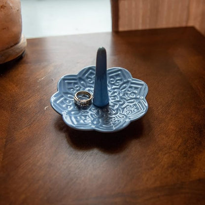 Ceramic Blue Mandala Ring Holder Decorative Jewelry Holder/Trinket Tray - Image 5