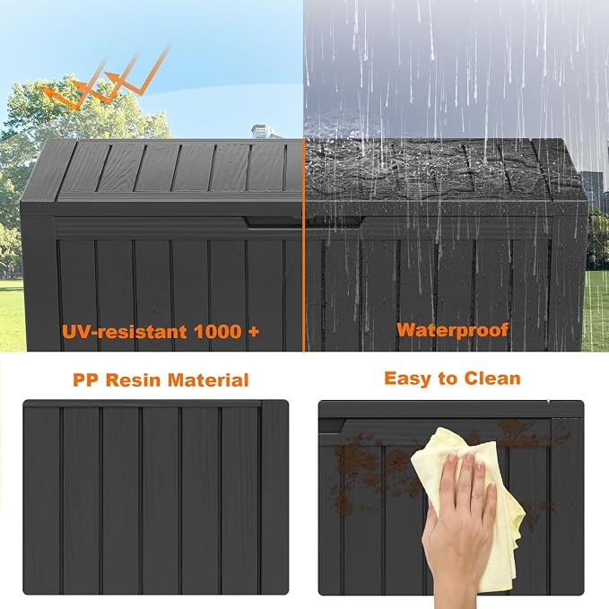 80 Gallon Resin Deck Box, Lockable Outdoor Storage Box - Image 3