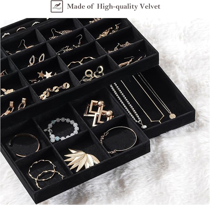 ProCase Stackable Large Jewelry Drawer Organizer, 3 Pack Velvet Jewelry - Image 5