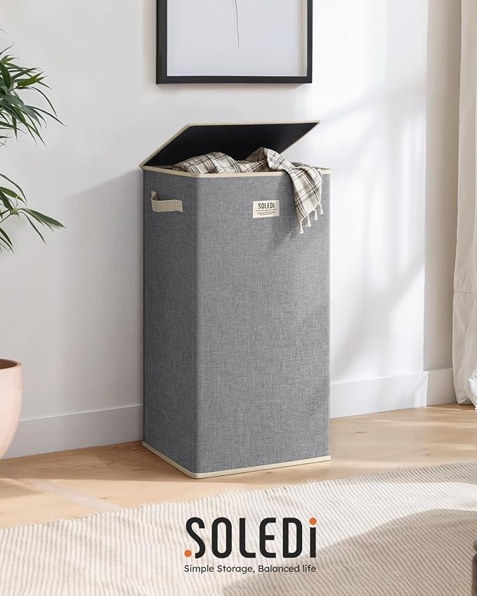 SOLEDI Laundry Hamper with Lid 100L Large & Tall Collapsible Laundry Basket - Image 8