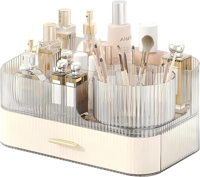 DASITON Makeup Organizer with Drawers and Rotating Makeup Brush Holder by DASITON