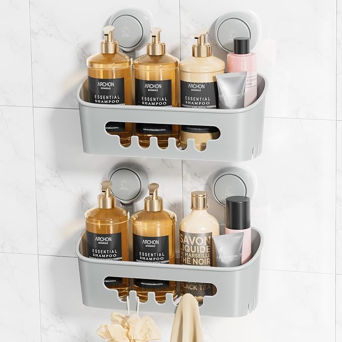 LEVERLOC Shower Caddy Suction Cup 2 Pack, Shower Organizer Removable Bathroom by LEVERLOC