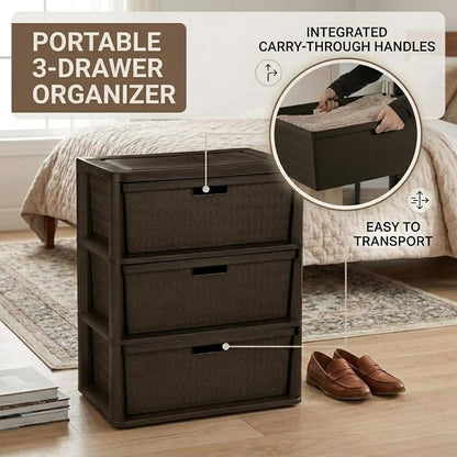 3 Drawer Wide Weave Storage Tower, Modern Style Decorative Freestanding Storage - Image 8