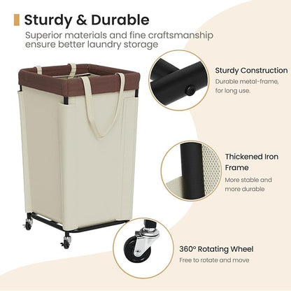 Laundry Basket with Wheels, Laundry Hamper with Removable Bag and Steel Frame - Image 4