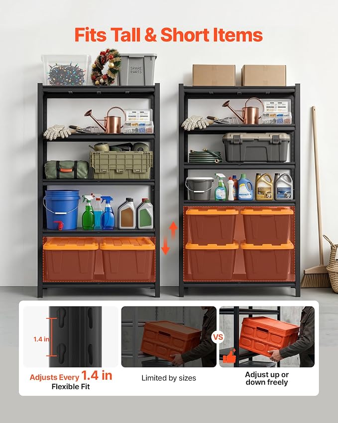 VEVOR Storage Shelves, 5-Tier Adjustable, 3000 lbs Capacity, Heavy Duty Garage - Image 3