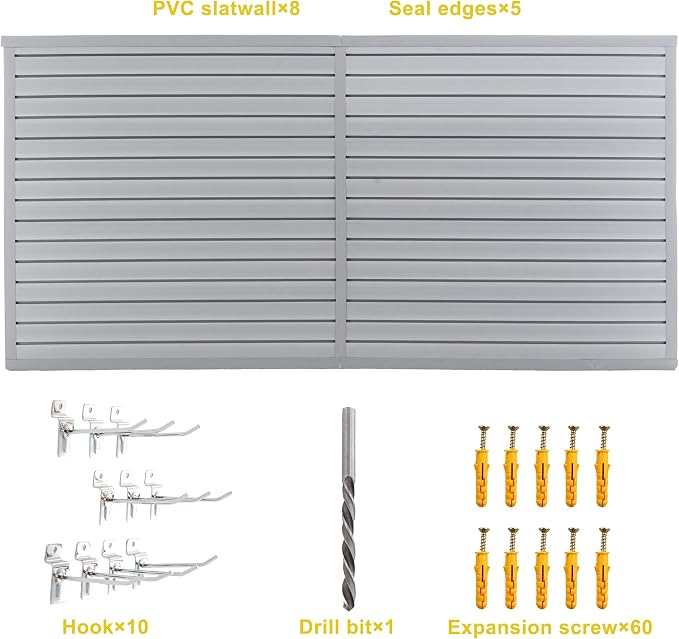 Slat Wall Paneling 8x4 FT, PVC SlatWall Panels Garage Organizer Storage System - Image 2