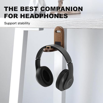 Wood Headphone Stand Wall Mount Holder, Sticky Headset Hook, Under Desk - Image 2