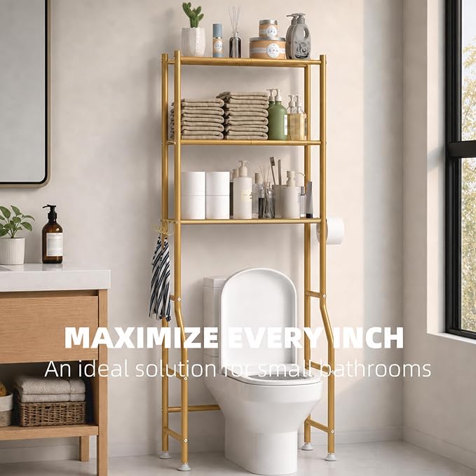 GloTika 3-Tier Over Toilet Storage, 150lb Capacity, Carbon Steel, Freestanding - Image 3