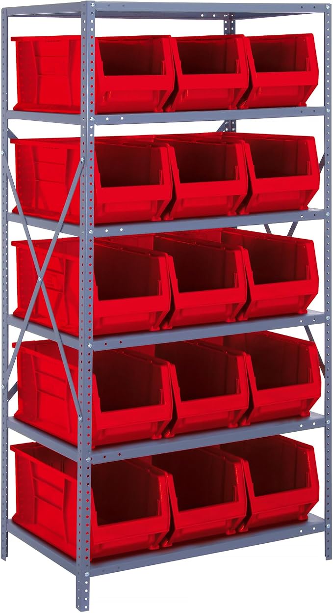 Quantum Storage Systems Wire Shelving Unit W/15 RED Bins by QuantumStorageSystems