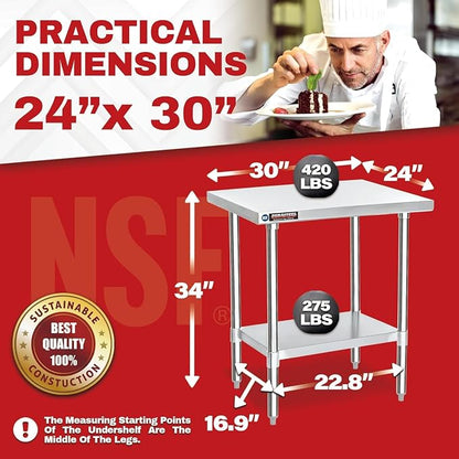 DuraSteel 24x30 Stainless Steel Work Table - Image 3