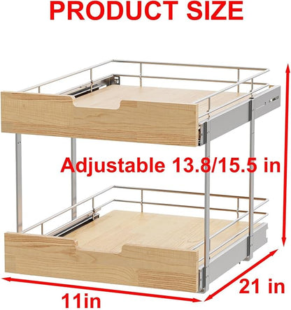 Pull Out Cabinet Organizer, Heavy-Duty Slide Out Shelf, Wood and Wire Basket - Image 2