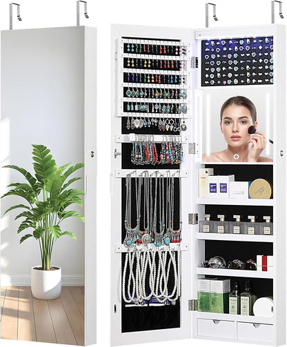 GISSAR Mirror Jewelry Cabinet, LED Wall Door Mount Full Length Jewelry Armoire by GISSAR
